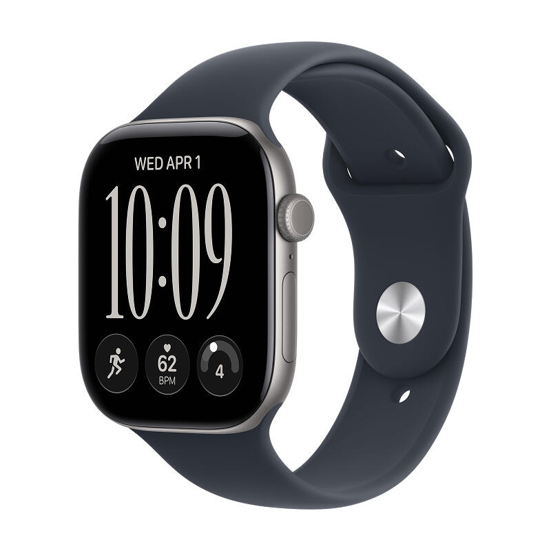Apple Watch Series 12 46mm Space Gray Aluminum Case with Navy Blue Sport Band M/L