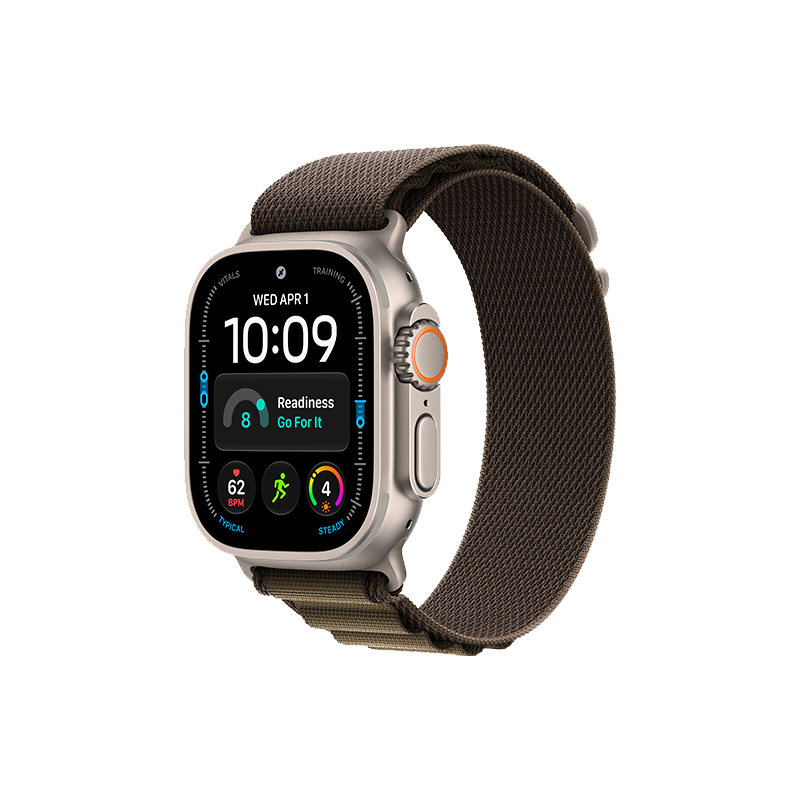 Apple Watch Ultra 4 49mm Natural Titanium Case with Dark Olive Alpine Loop S