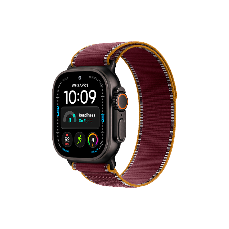 Apple Watch Ultra 4 49mm Black Titanium Case with Burgundy Trail Loop S/M