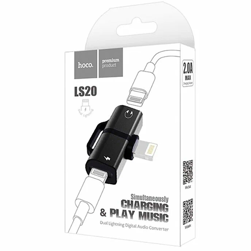Адаптер переходник Hoco Apple Dual Lightning, черный