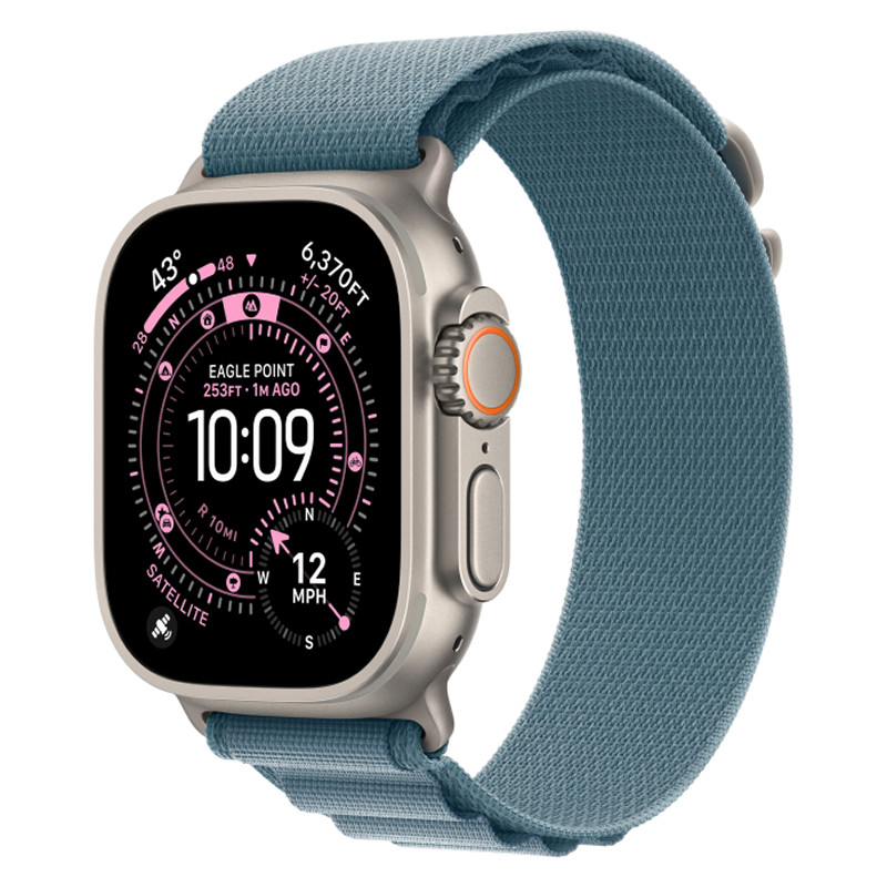 Apple Watch Ultra 3 49mm Natural Titanium Case with Light Blue Alpine Loop S