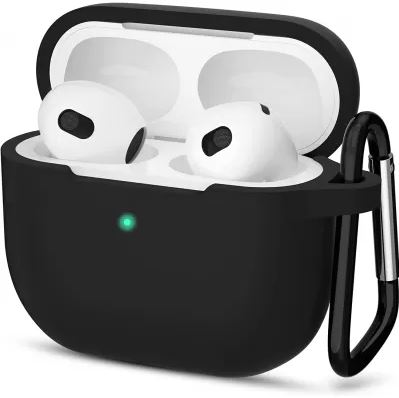 Чехол для AirPods 3 силиконовый с карабином, черный
