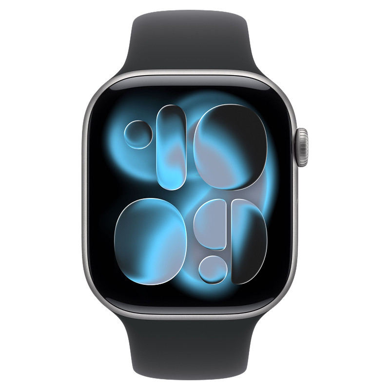 Apple Watch Series 11 46mm Space Gray Aluminum Case Black Sport Band M/L