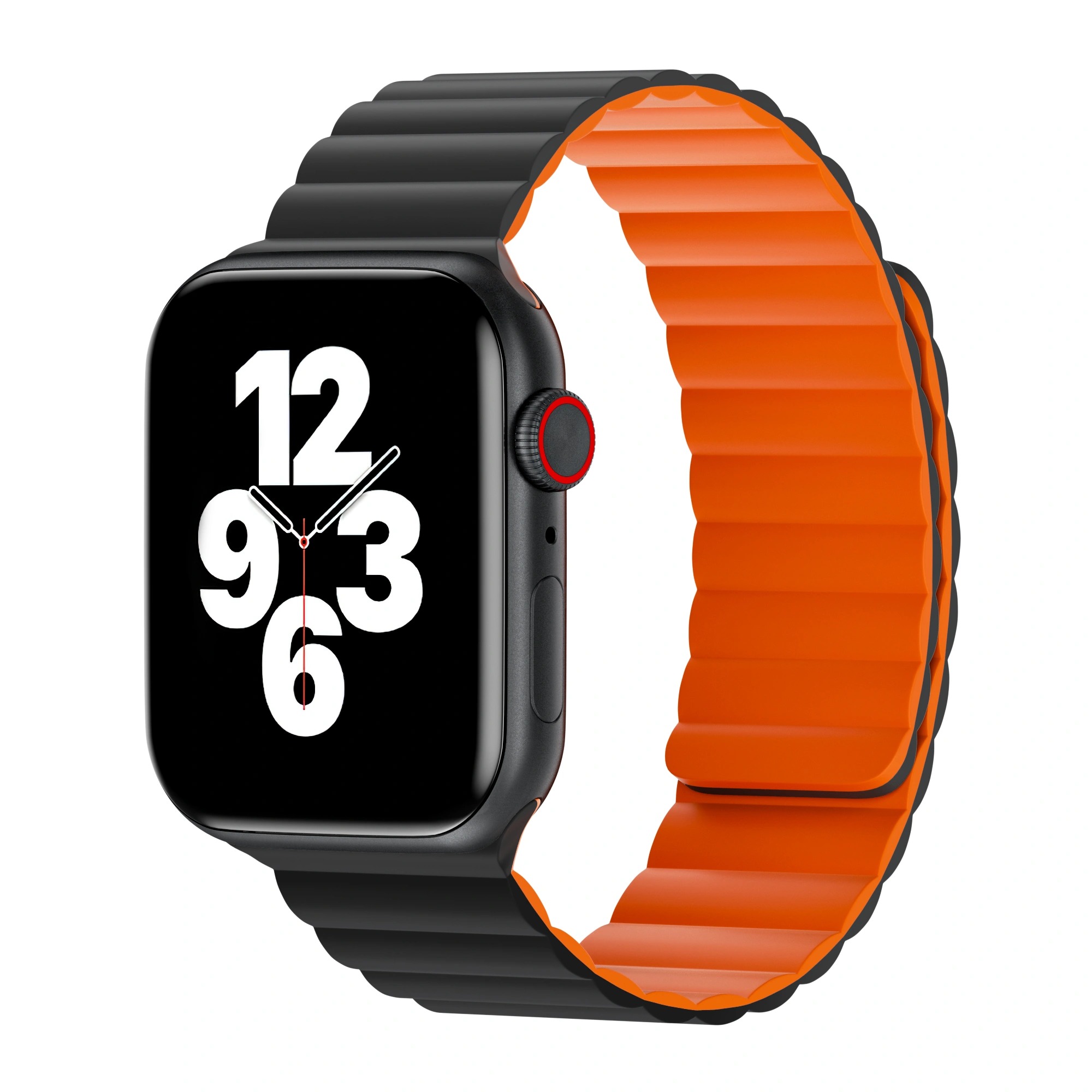 Ремешок для Apple Watch WIWU 42/44/45/49mm Magnetic Silicone, черно-оранжевый