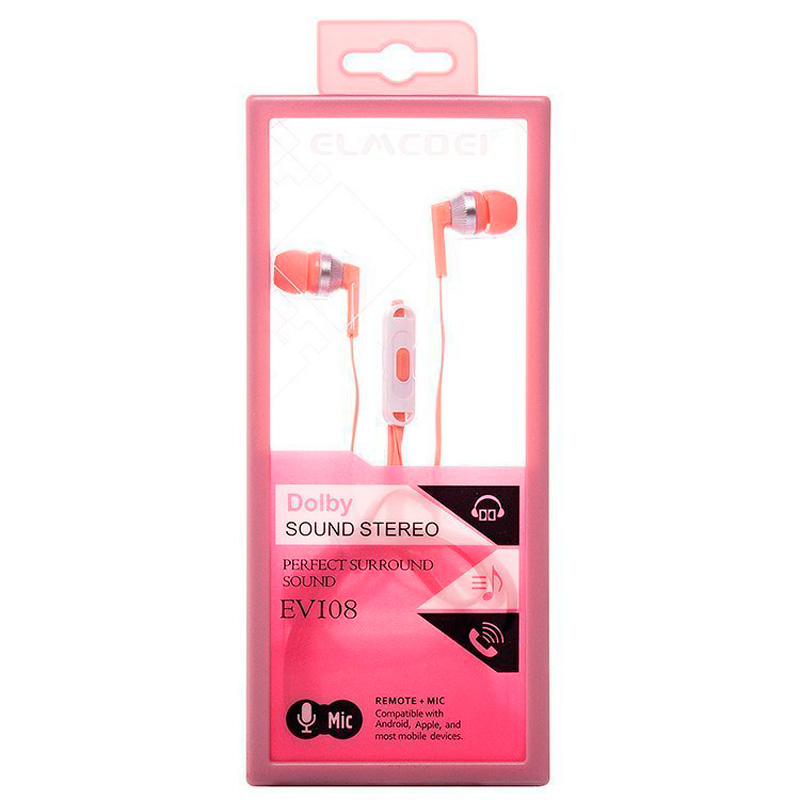 Проводные наушники Elmcoe EV-108, Pink