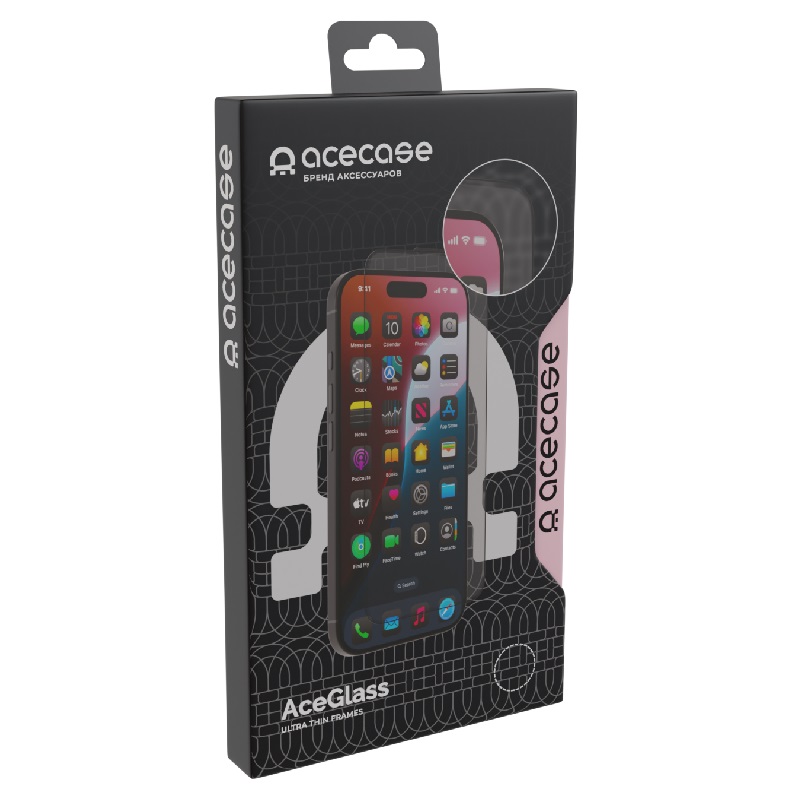 Защитное стекло AceCase для iPhone 16 Pro Max, черная рамка