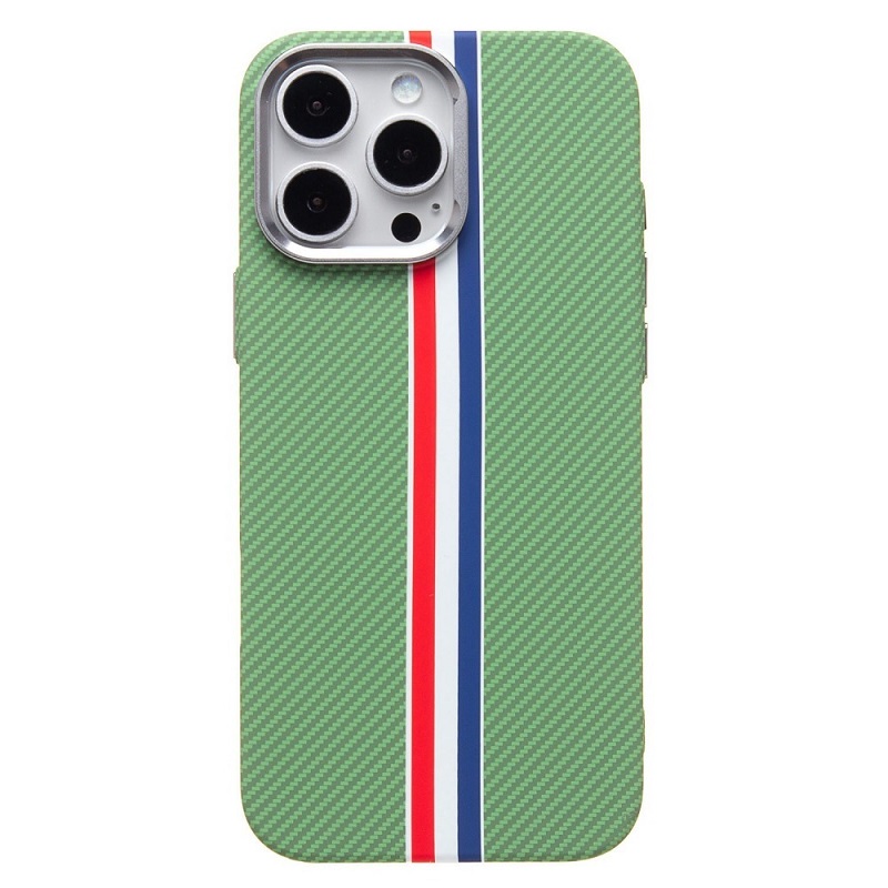 Чехол для iPhone 16 Pro Max Luxo Carbon Life+ with MagSafe, зеленый-полоса