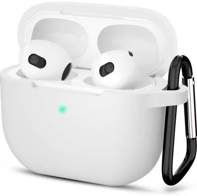 Чехол для AirPods 3 силиконовый с карабином, белый