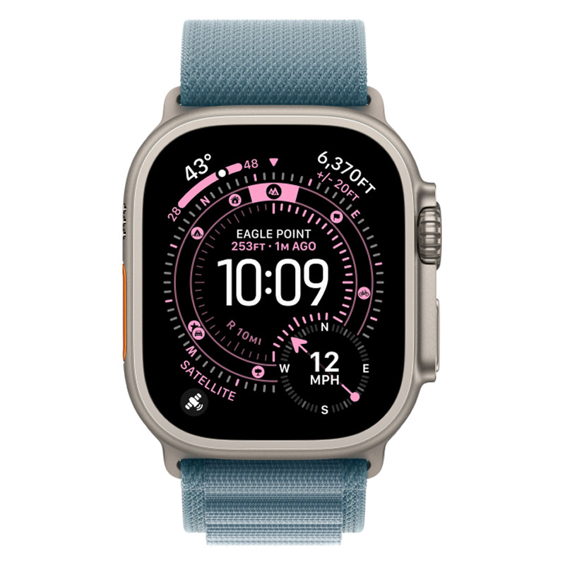 Apple Watch Ultra 3 49mm Natural Titanium Case with Light Blue Alpine Loop M