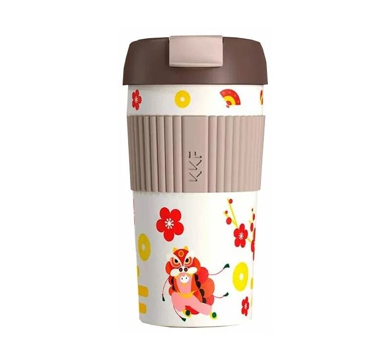 Термокружка Xiaomi Kiss Kiss Fish Rainbow 490ml, серо-белый (Новогодняя)