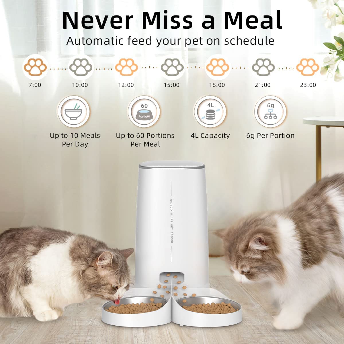 Автокормушка ROJECO Automatic Cat Feeders for 2 Cats, 4L