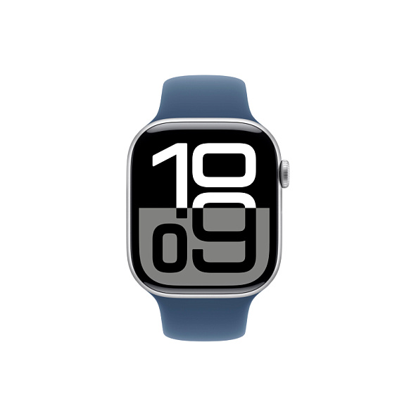 Apple Watch Series 10 46mm Silver Aluminum Case Denim Sport Band S/M