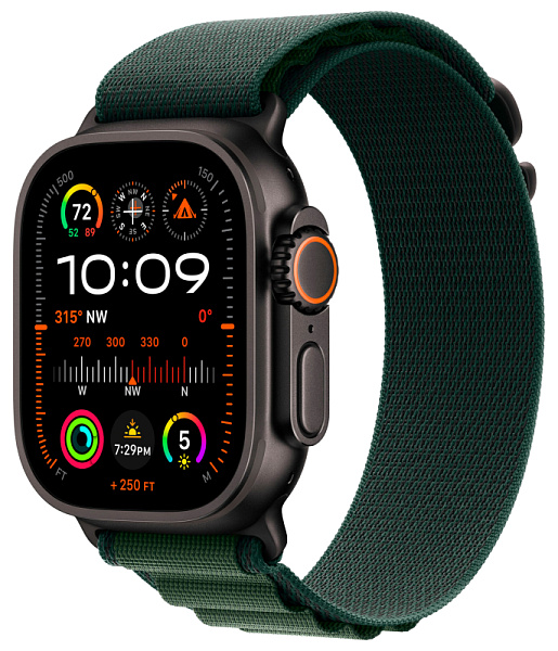 Apple Watch Ultra 2 GPS+Cellular 49mm Black Titanium Case Dark Green Alpine Loop S