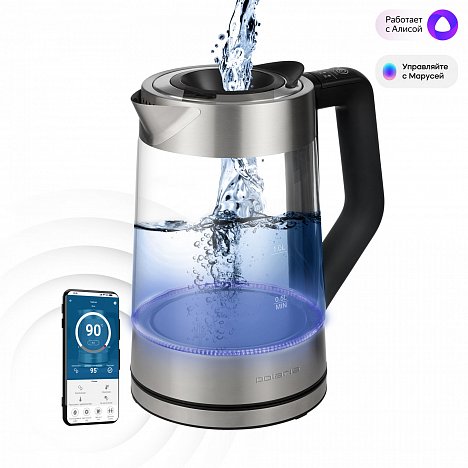 Умный чайник Polaris PWK 1725CGLD WIFI IQ Home 1.7л, прозрачный